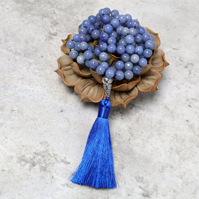 Buddha Stones 108 Mala Blue Aventurine Beads Yoga Meditation Prayer Beads Necklace Bracelet BS 4