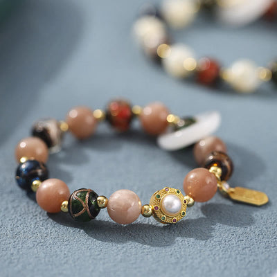 Buddha Stones Tibetan Incense Ash Liuli Glass Tridacna Stone Sun Stone Om Mani Padme Hum Prayer Wheel Charm Bracelet Bracelet BS 9