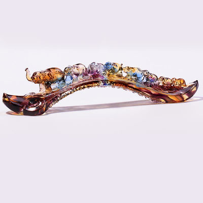 Buddha Stones Handmade Liuli Crystal Ruyi Elephant Art Piece Home Decoration With Crystal Base Decorations BS 9