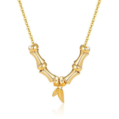 Buddha Stones Golden Bamboo Pattern Titanium Steel Wealth Necklace Pendant Necklaces & Pendants BS Gold Bamboo