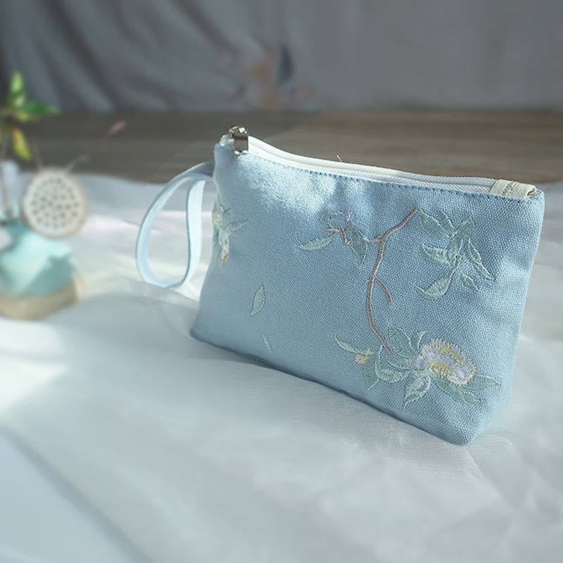 Buddha Stones Small Flower Plum Cherry Crane Peach Blossom Embroidery Canvas Wallet Shopping Purse Purse BS 12