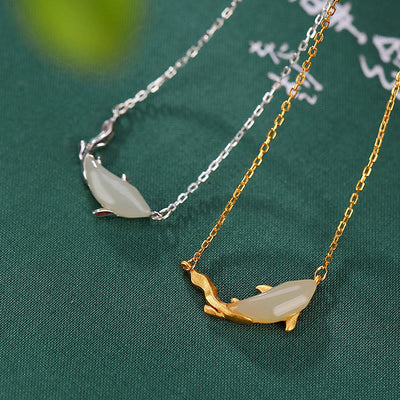 Buddha Stones 925 Sterling Silver White Jade Dolphin Luck Necklace Pendant Necklaces & Pendants BS 1