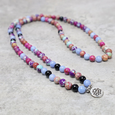 Buddha Stones Natural Purple Miano Real Stone Lotus Mala Mala Bracelet BS 2