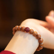 Bracelet de chance et de richesse Foviel en bois de pêcher, lotus et cinabre