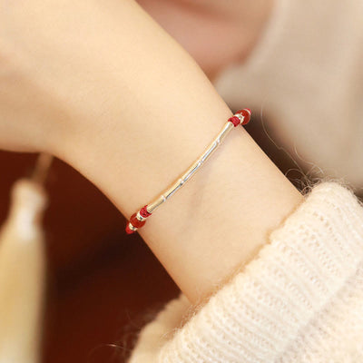 Buddha Stones 925 Sterling Silver Bamboo White Agate Red Agate Bead Protection String Braided Bracelet Bracelet BS 8