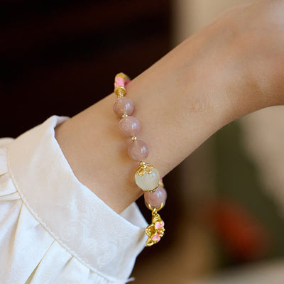 Buddha Stones Natural Sun Stone Golden Silk Jade Flower Charm Wealth Bracelet Bangle Bracelet Bangle BS 4