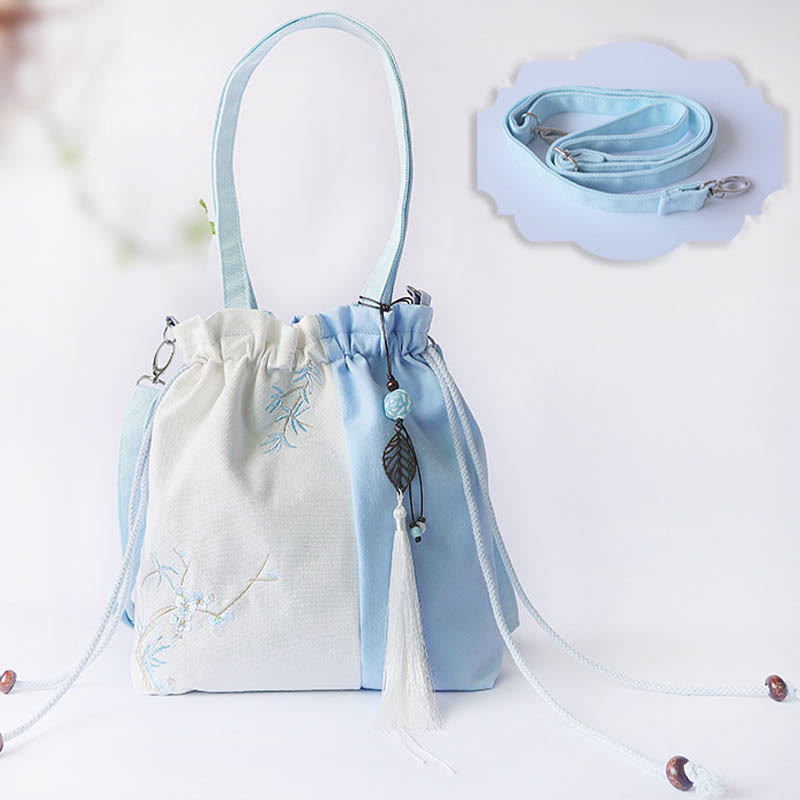 Buddha Stones Embroidered Grass Flowers Cherry Blossom Canvas Tote Crossbody Bag Shoulder Bag Handbag Crossbody Bag BS 13