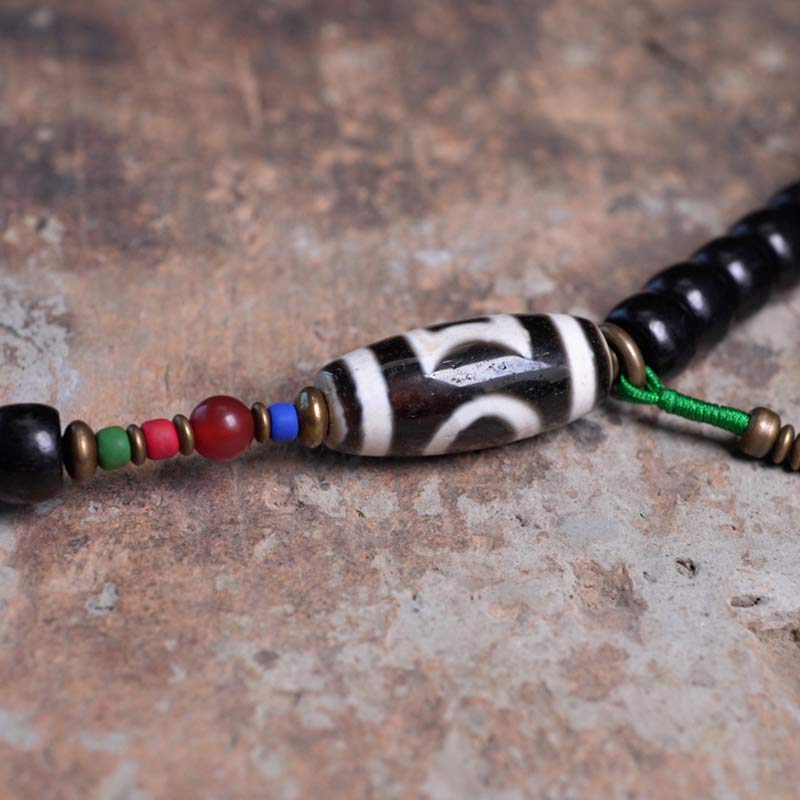 Buddha Stones 108 Beads Mala Ebony Wood Dzi Bead Copper Balance Tassel Bracelet - image 10