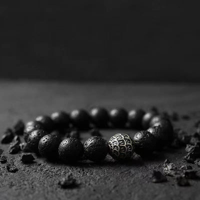 Buddha Stones Lava Rock Fish Scales Bead Healing Bracelet Bracelet BS 1