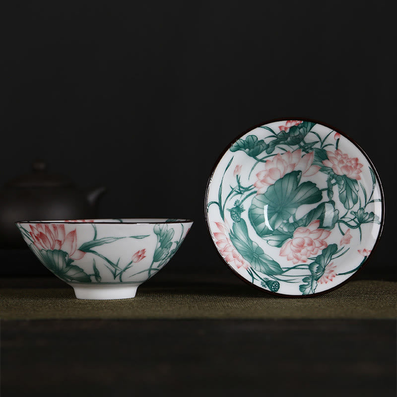 Buddha Stones Flowers Fu Character Mountains Lotus Cherry Blossoms Ceramic Teacup Kung Fu Tea Cup Cup BS Lotus Leaves 8.5cm*4cm*90ml