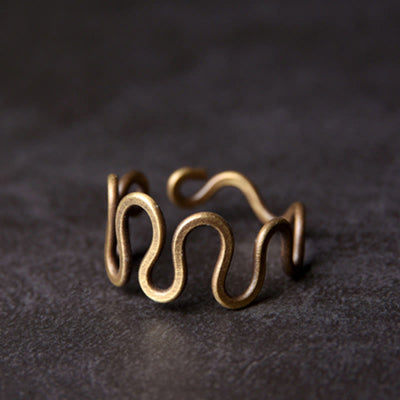 Buddha Stones Simple Curved Brass Design Copper Luck Wealth Adjustable Ring Ring BS 3