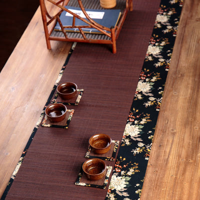 Buddha Stones Vintage Peony Flower Blossom Bamboo Cup Mat Pad Tea Cup Coaster Kung Fu Tea Mat Tea Mat BS 9
