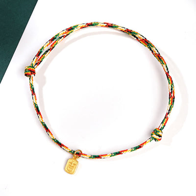 Buddha Stones Auspicious Fu Character Peace And Joy Luck Handmade Multicolored Child Adult Bracelet Bracelet BS Auspicious Colorful Rope Adult(Wrist Circumference 17-22cm)