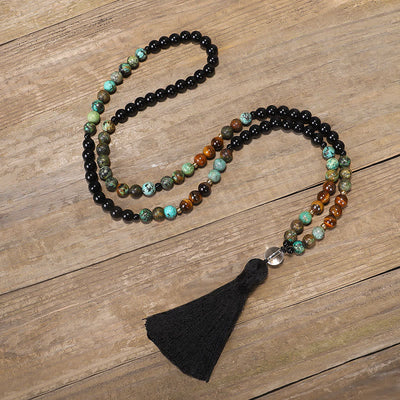 Buddha Stones 108 Mala Beads Natural Stone Tiger Eye Turquoise Protection Strength Bracelet Necklace Bracelet Necklaces & Pendants BS Necklace
