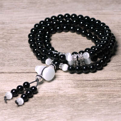 Buddha Stones Black Onyx White Crystal Bead Meditation Bracelet Bracelet BS 1