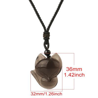 Buddha Stones Natural Black Obsidian Tiger Eye Ice Obsidian Fox Pendant Amulet Necklace Necklaces & Pendants BS 15