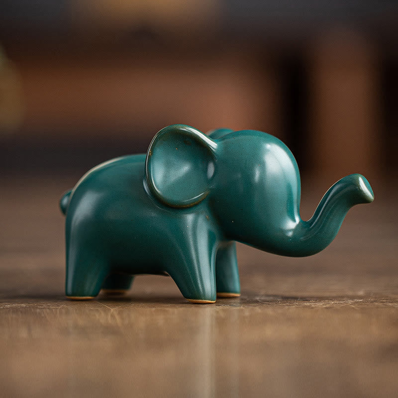 Buddha Stones Small Ceramic Elephant Home Tea Pet Figurine Desk Decoration Decorations BS Green Elephant 10.4*4.4*5.4cm