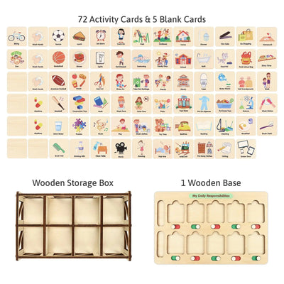 Montessori Wooden Visual Schedule for Kids - Daily Routine Board for 3-6 Years Old