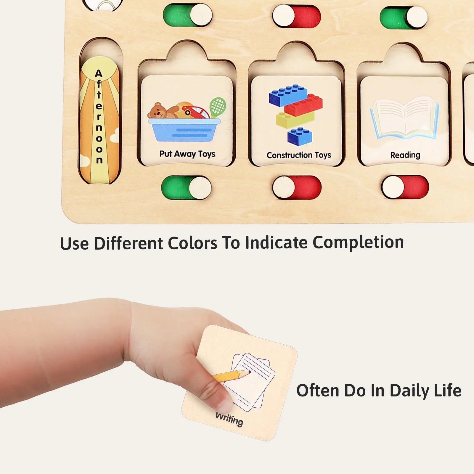 Montessori Wooden Visual Schedule for Kids - Daily Routine Board for 3-6 Years Old