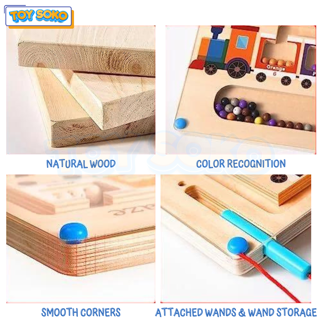 Fidtoy Wooden Toy Train Set Montessori Magnetic Maze Toy for Toddlers