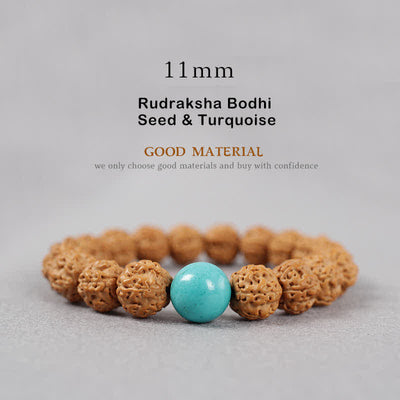 Buddhastoneshop Tibet Rudraksha Bodhi Seed Dzi Bead Amber Turquoise Wealth Bracelet