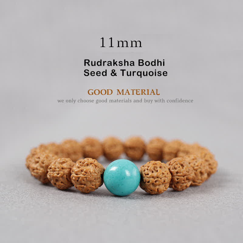 Buddhastoneshop Tibet Rudraksha Bodhi Seed Dzi Bead Amber Turquoise Wealth Bracelet