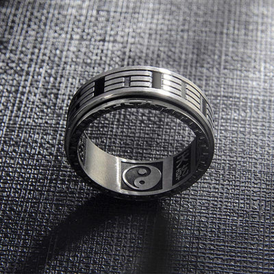 Buddha Stones Bagua Yin Yang Titanium Steel Balance Rotatable Ring Ring BS 12