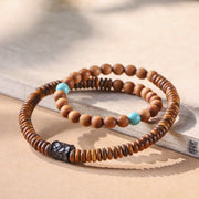 Bracelet double tour de protection Foviel en bois de santal et turquoise
