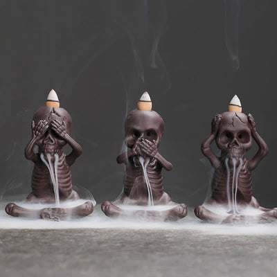 Buddha Stones Little Skull Ghost Purple Clay Backflow Smoke Fountain Peace Incense Burner Decoration Incense Burner BS main