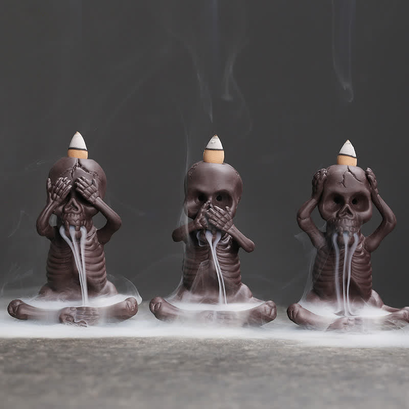 Buddha Stones Little Skull Ghost Purple Clay Backflow Smoke Fountain Peace Incense Burner Decoration Incense Burner BS main
