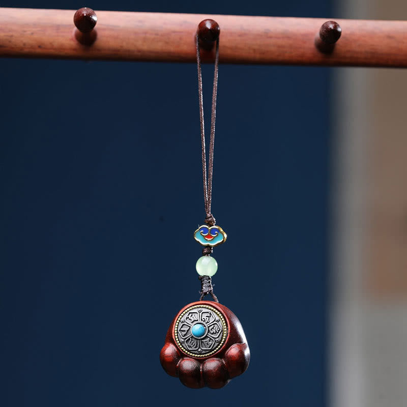Foviel Sandalwood Small Leaf Red Sandalwood Green Sandalwood Lucky Cat Paw Claw Om Mani Padme Hum Protection Phone Hanging Decoration