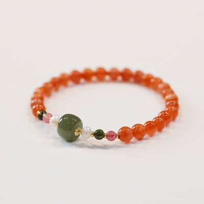 Buddha Stones Natural Red Agate Hetian Jade Bead Confidence Calm Bracelet Bracelet BS 4