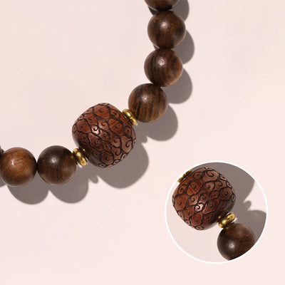 Buddha Stones Rosewood Auspicious Clouds Totem Fu Character Bamboo Pattern Warmth Bracelet Bracelet BS 4