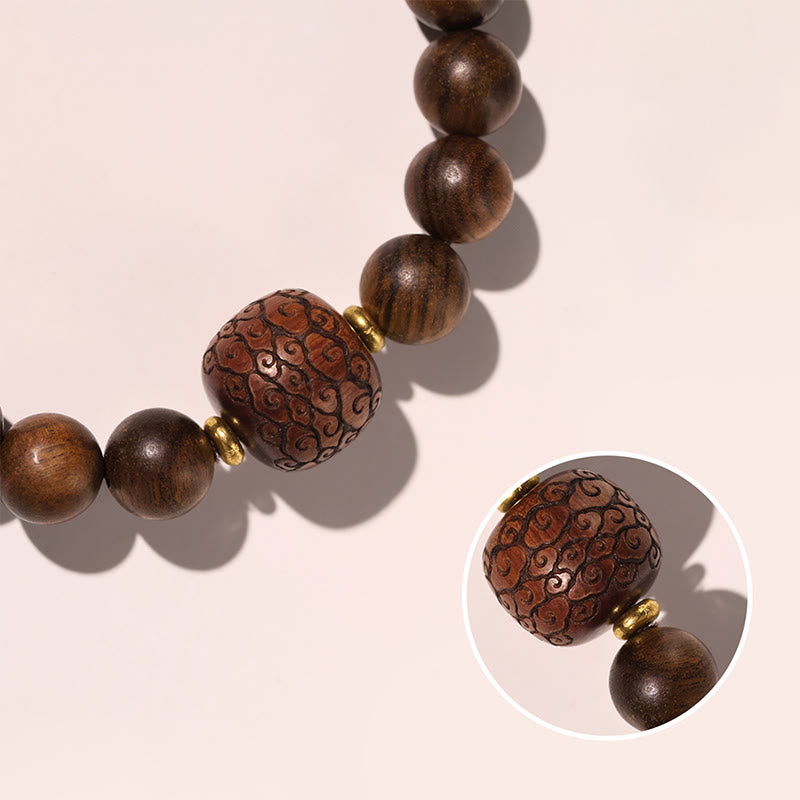 Buddha Stones Rosewood Auspicious Clouds Totem Fu Character Bamboo Pattern Warmth Bracelet Bracelet BS 4