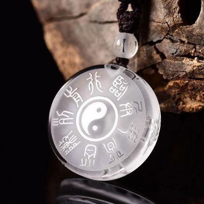 Buddha Stones Taoism Five Sacred Mountains Yin Yang Symbol Liuli Crystal Balance Necklace Pendant Key Chain Necklaces & Pendants BS 1