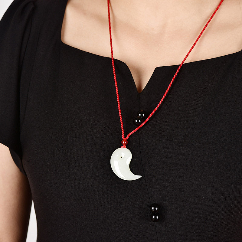 Buddha Stones Yin Yang White Jade Cyan Jade Protection Blessing Necklace String Pendant Necklaces & Pendants BS 8