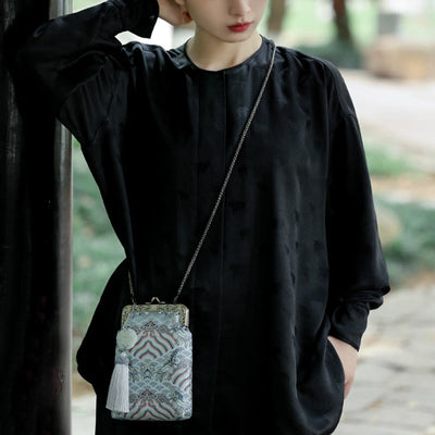 Buddha Stones Small Blue Ocean Waves Metal Chain Crossbody Bag Shoulder Bag Cellphone Bag Crossbody Bag BS 12
