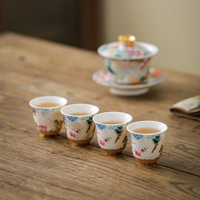 Buddha Stones Dragon Phoenix Flowers Ceramic Teacup Kung Fu Tea Cup 50ml Cup BS 5