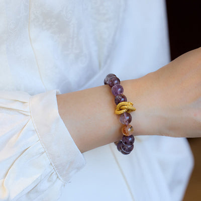 Buddha Stones Purple Phantom Copper Gold-plated Dragon Wisdom Bracelet Bracelet BS 9