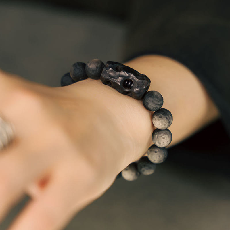 Buddha Stones Silver Sheen Obsidian Ebony Wood Soothing Bracelet Bracelet BS 4