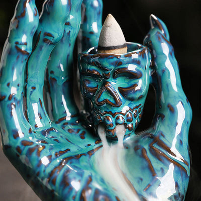 Buddha Stones Halloween Ghost Hand Skull Head Ceramic Peace Healing Incense Burner Decoration Incense Burner BS 11