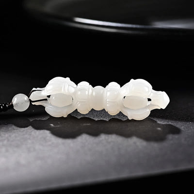 Buddha Stones Tibetan Natural Hetian Cyan Jade White Jade Dorje Vajra Engraved Success Necklace Pendant Necklaces & Pendants BS 13