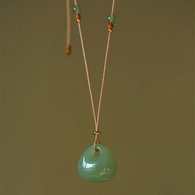 Buddha Stones Natural Jade Luck Prosperity Necklace Pendant (Random Color) Necklaces & Pendants BS 7