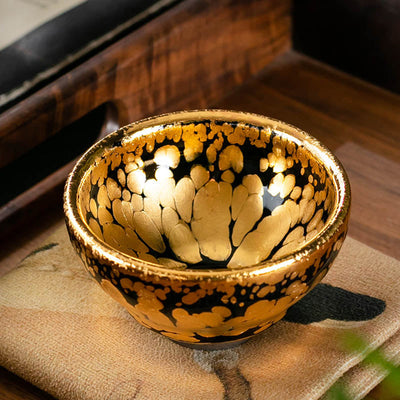 Buddha Stones 24K Gold Spot Pattern Chinese Jianzhan Ceramic Teacup Kung Fu Tea Cup Bowl With Gift Box Jian Zhan Tea Cup BS 5