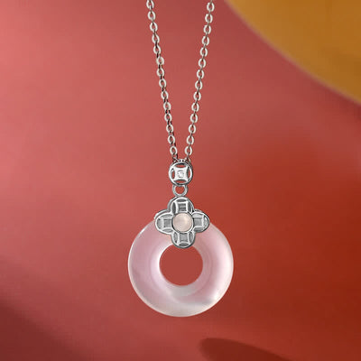 Buddha Stones 925 Sterling Silver Chalcedony Coin Peace Buckle Positive Necklace Pendant Necklaces & Pendants BS Silver