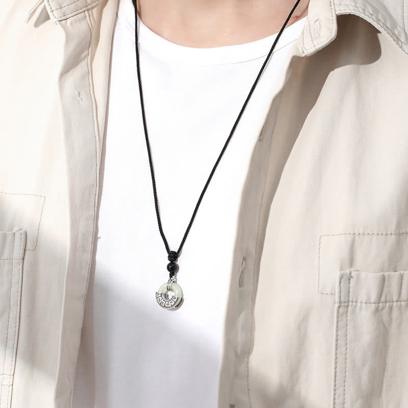 Foviel 925 Sterling Silver Natural Hetian Jade Peace Buckle Prosperity Necklace Pendant