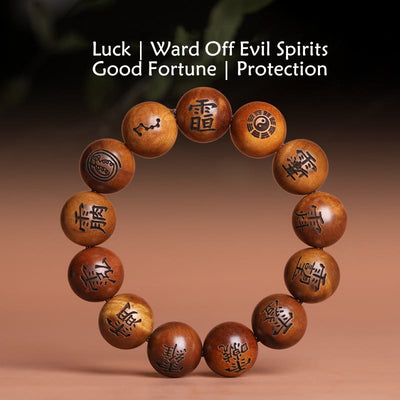 Buddha Stones Lightning Struck Jujube Wood Yin Yang Bagua Taoist Taboo Characters Engraved Protection Bracelet Bracelet BS main