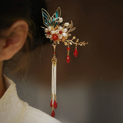 Foviel Klassische chinesische Stil Blume sz. Schmetterling Pearlagil Haar Clip Haarnadel Haar Krone