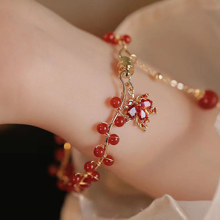 Buddha Stones Red Maple Leaf Luck Charm Bracelet Bracelet BS 9