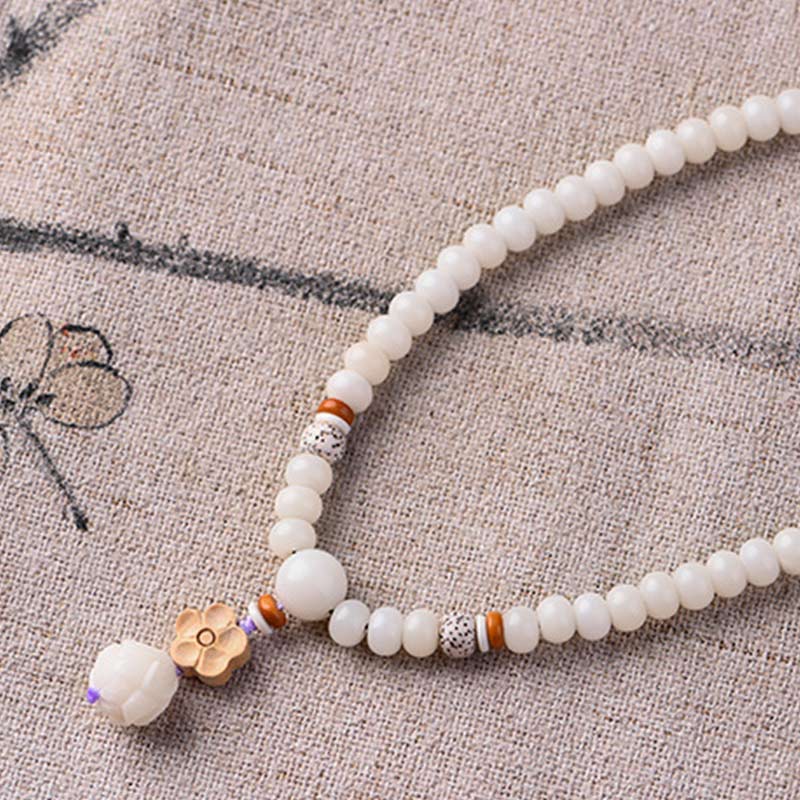 Bracelet de bénédiction lotus Bodhi en jade blanc tibétain Foviel